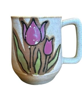 Hand‑Painted Ceramic Tulip Mug • Floral Cottagecore